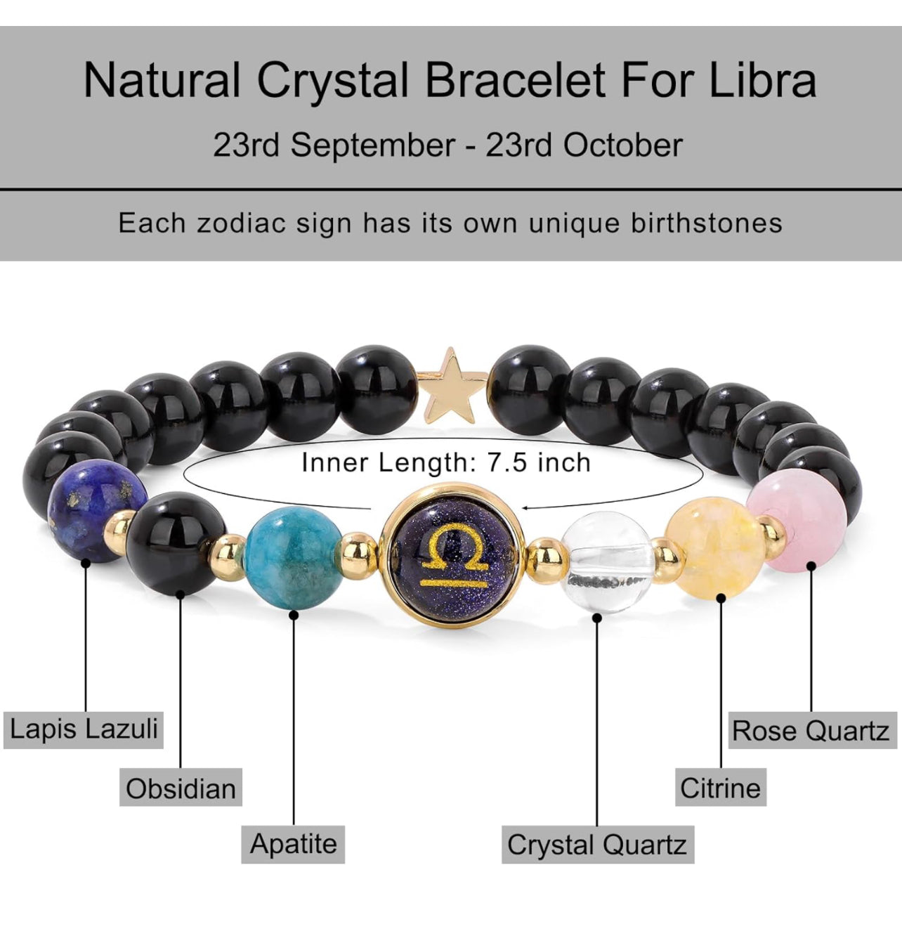 Libra Zodiac Crystal Bracelet