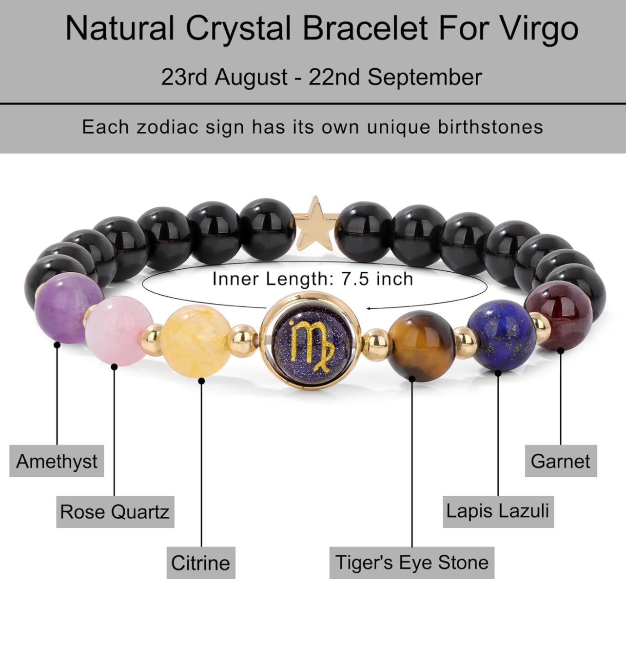 Virgo Zodiac Crystal Bracelet