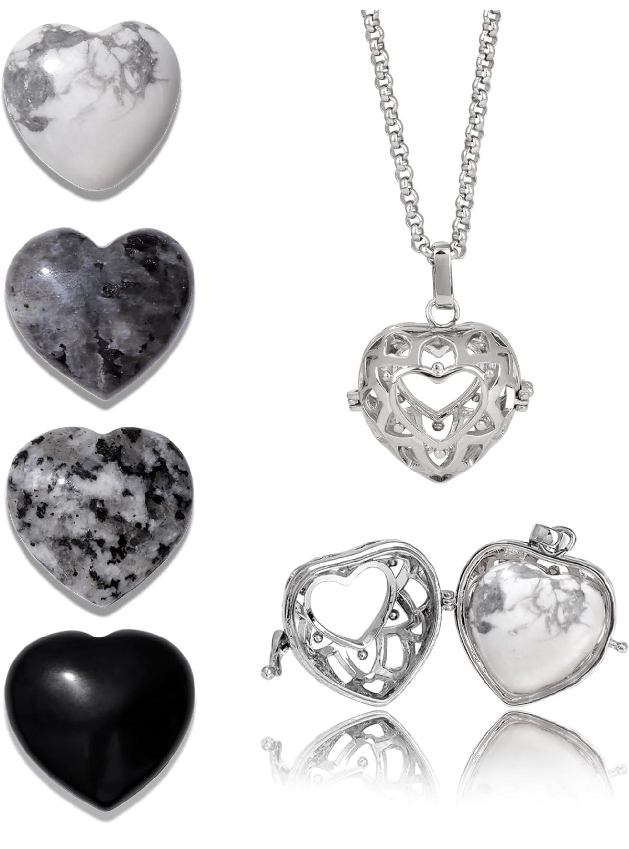 Healing Crystal Heart Shaped Necklace Set