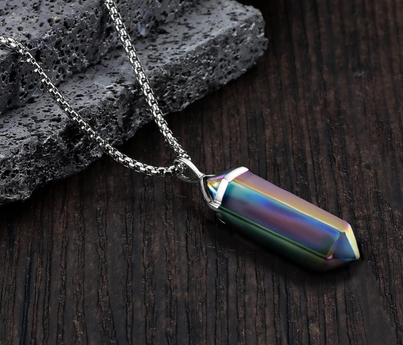 Rainbow Hematite Healing Crystal Necklace