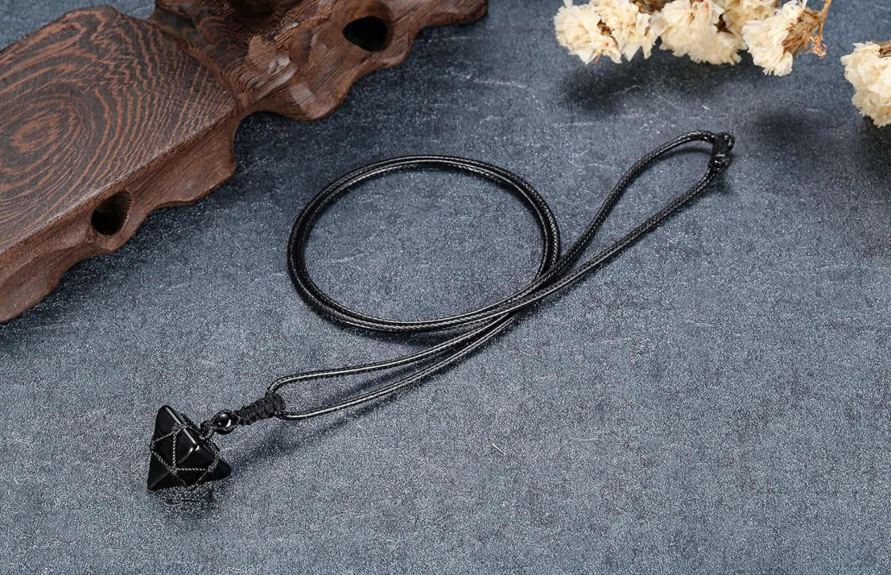 Black Obsidian Protection Crystal Pyramid Necklace