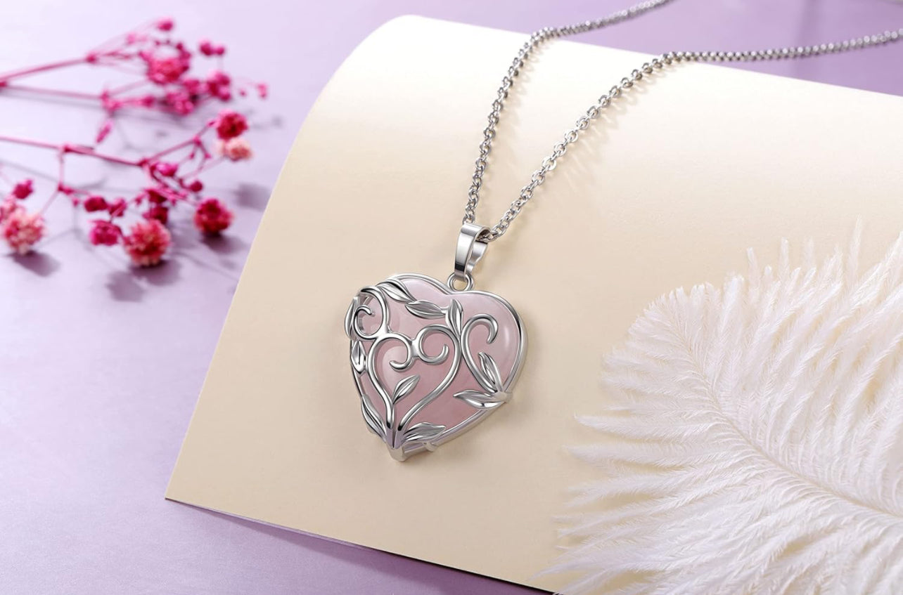 Heart Shaped Rose Quartz Necklace