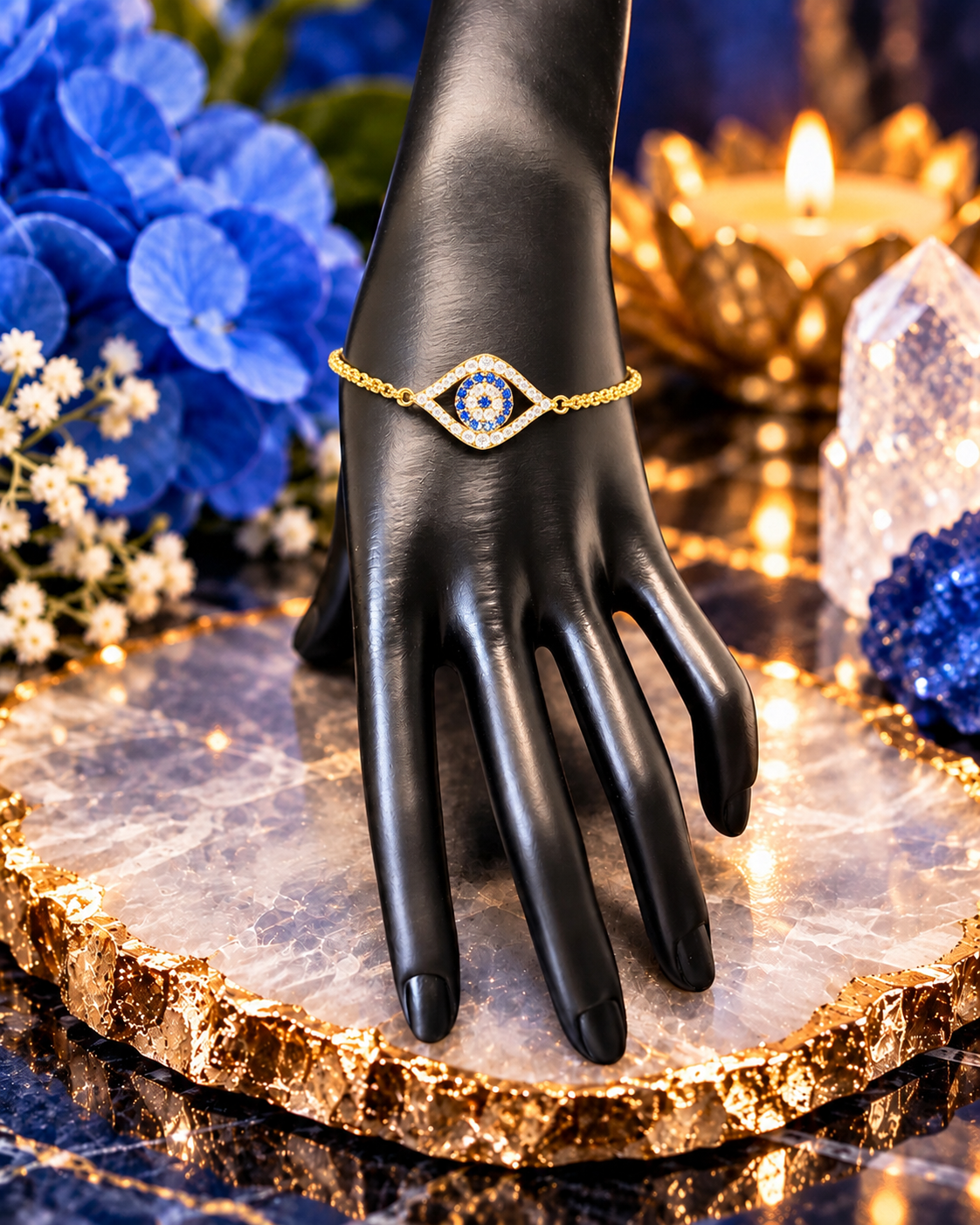 Divine Guardian: Gold and Blue Evil Eye Protection Bracelet