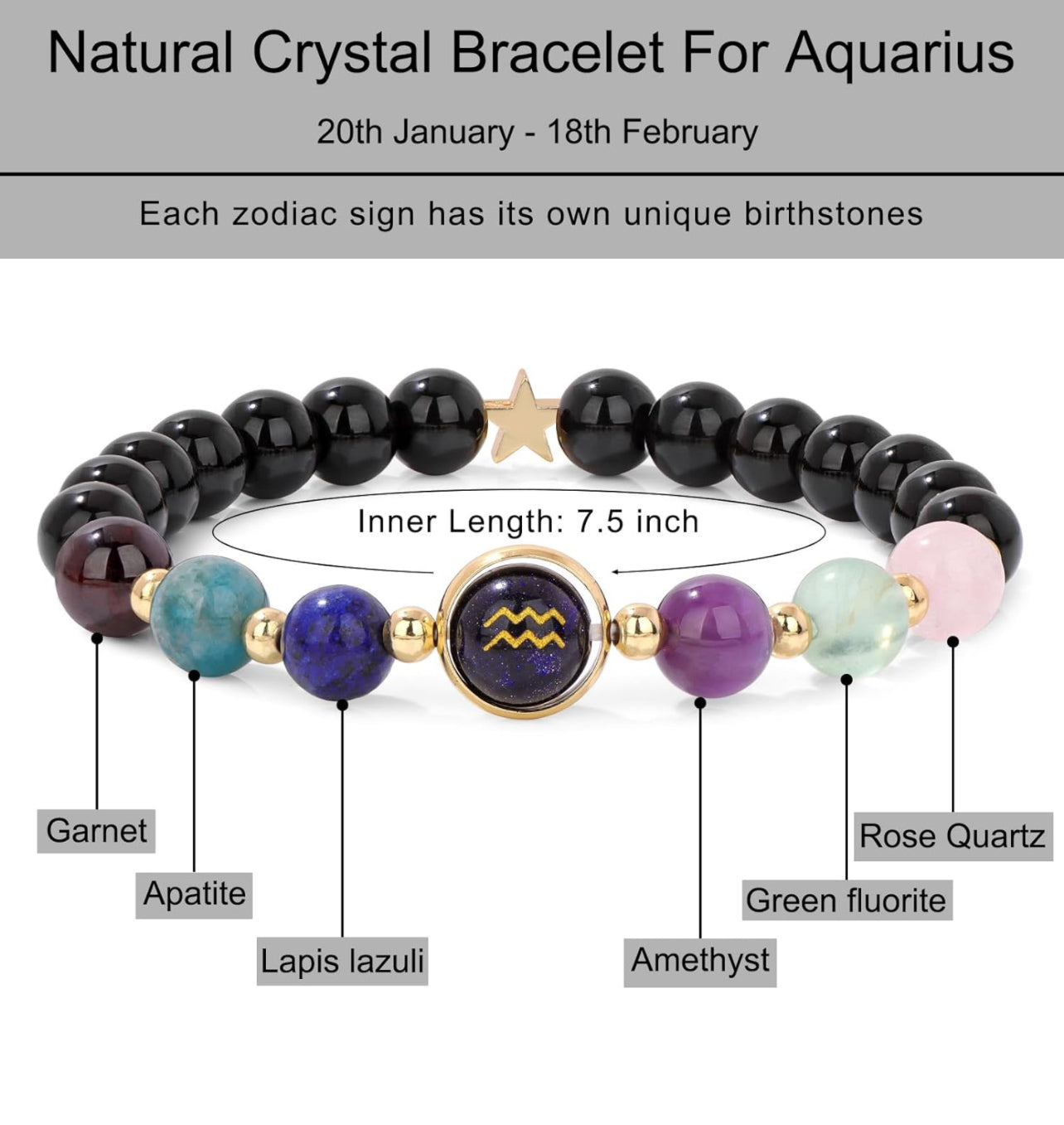 Aquarius Zodiac Crystal Bracelet
