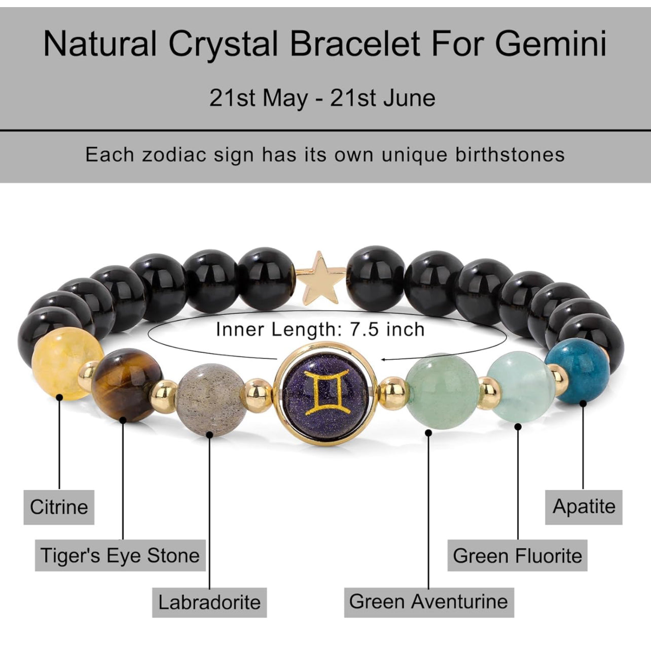 Gemini Zodiac Crystal Bracelet