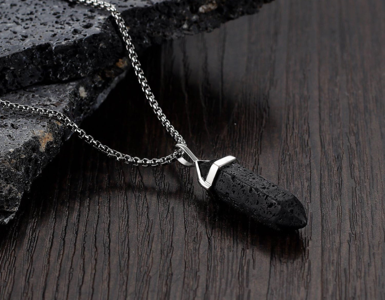 Black Lava Rock Energy Crystal Necklace